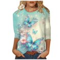 thumbnail image 1 of TSADFHJI Hauts Mignons pour Femmes Sortie Grande Taille Hauts Mi-Longs Manches Trois-Quarts T-Shirts Graphiques T-Shirts Décontractés Col Rond Tunique L Bleu Ciel, 1 of 5
