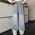 thumbnail image 6 of Girls Wide Leg Baggy Jeans Kids Fashion Pleated Elastic High Waist Denim Pants with Pockets 5-14 Years Flare Jeans For Girls Size 8, 6 of 7