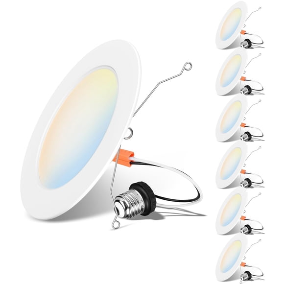 LVWIT 6 Inch 5CCT LED Downlight, 10W 1000 Lumens Dimmable, IC Rated LED Recessed Lighting, 6 Pack (2700K/ 3000K/ 4000K/
