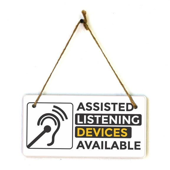 Assisted Listening Devices Available 5x10 Hanging Plus Wall or Door Sign | Rustic Twine | Business Signage