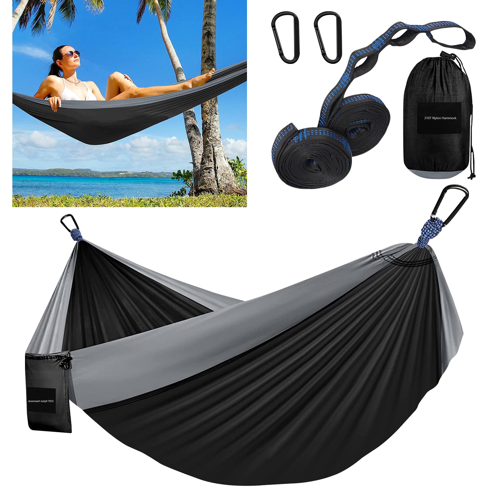 Camping Hammock, Portable Double & Single Hammocks with 2 Tree Straps