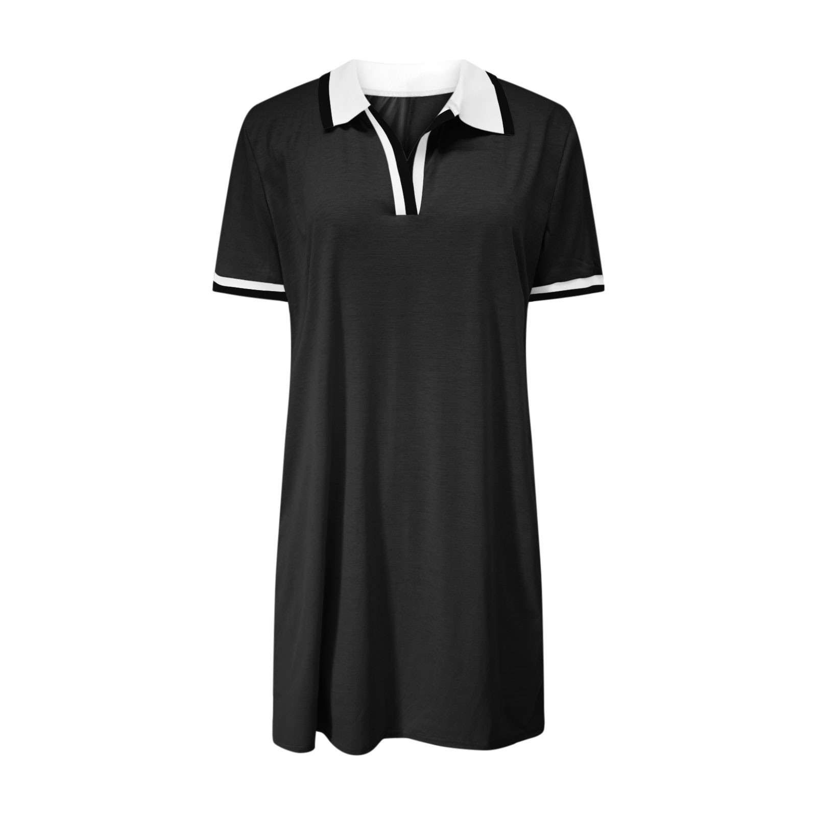LOVZFMLL Polo Dress for Women Summer Casual V Neck Short Sleeve Flowy  Contrast Color Shift T-Shirt Dresses with Pockets Khaki L