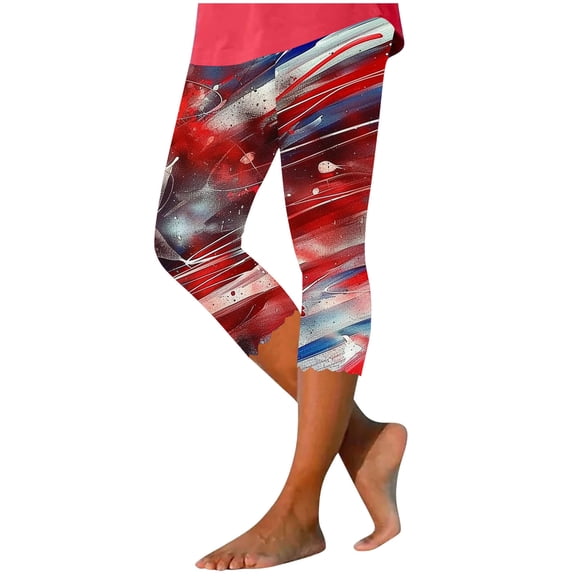 Plus Size Yoga Leggings for Womens Independence Day Usa Flag Star Printed Yoga Capris High Waisted Tummy Control Sweatpant Athletic-Fit Quick Dry Active Capris Pants Workout Yoga Pants