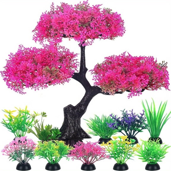 10 Pack Aquarium Artificial Plants, Plastic Water Weed Decorations, Colorful Fish Tank Ornaments for Goldfish and Betta Tanks