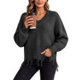 thumbnail image 2 of Fewfanhot Sweaters for Women Oversized Long Sleeve V Neck Ripped Cozy Warm Knitted Winter Pullover Sweaters, 2 of 8