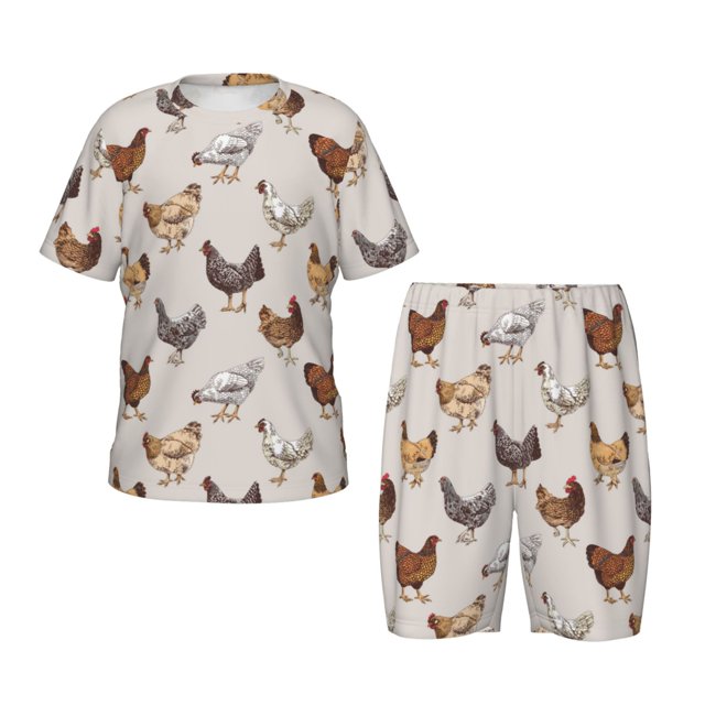 Balery Various Chicken Conjunto de Pijama Infantil de Manga Corta con Estampado – Ropa de Dormir de Algodón Suave-X-Large