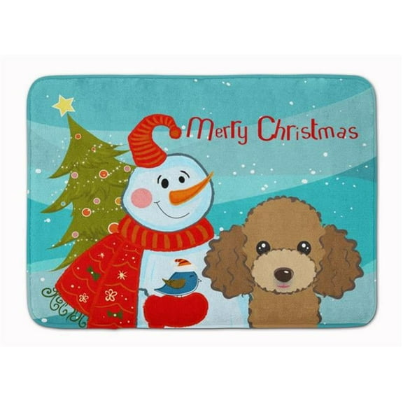 Snowman with Chocolate & Brown Poodle Machine Washable Memory Foam Mat