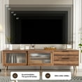 thumbnail image 4 of Harper & Bright Designs Vintage TV Stand with Fluted Glass Doors for 75 inch TV, Wood TV Storage Cabinet Table with Drawers and Solid Wood Legs for Living Room, Walnut, 4 of 14