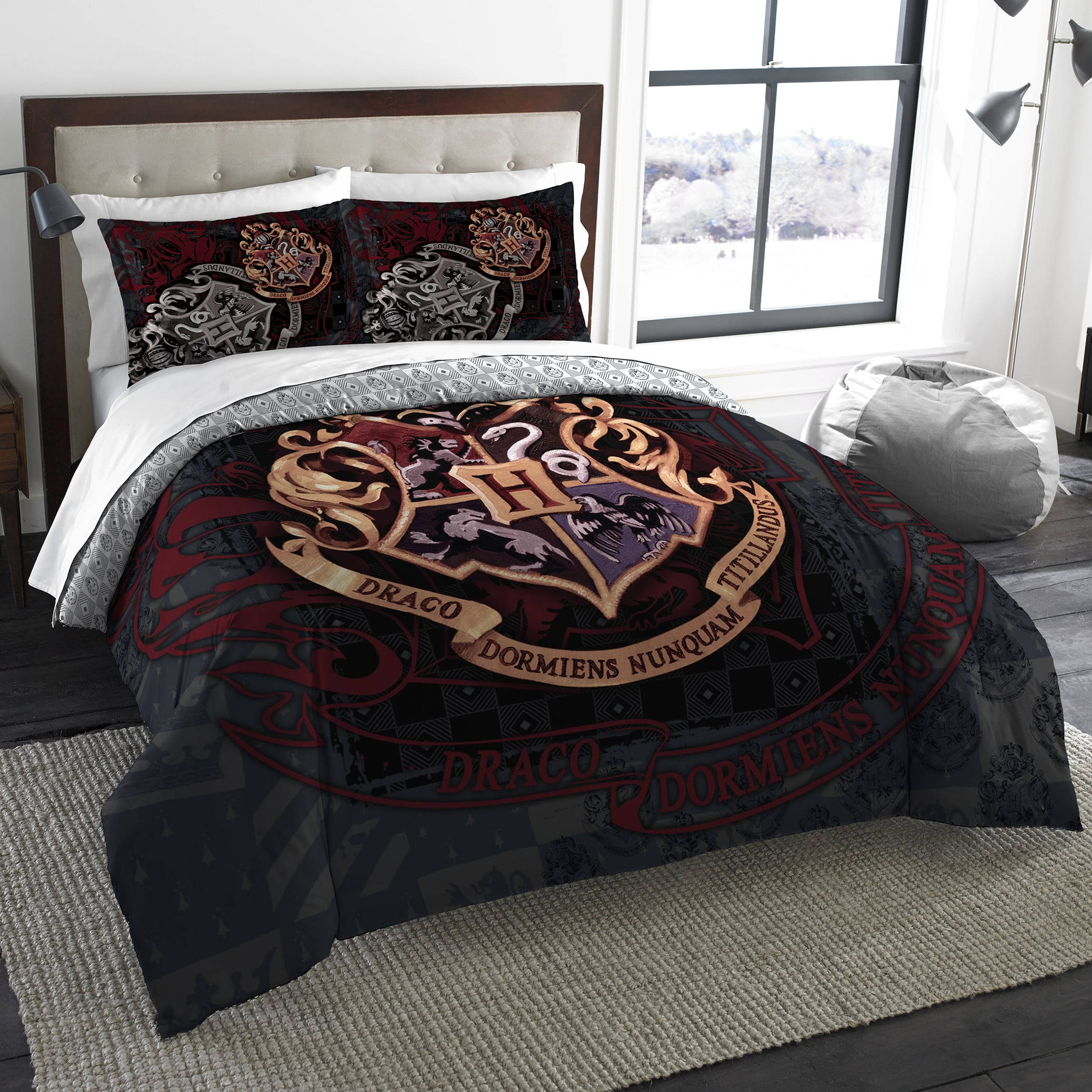 Harry Potter Wizard's Twin Full Bedding Comforter Set Hogwarts Motto