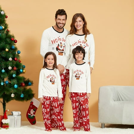 

2021 Family Matching Christmas Pajamas Sets Dad Mom Kid Cartoon Santa Claus Printed Sleepwear Homewear