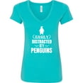 thumbnail image 3 of Inktastic Easily Distracted by Penguins Women's V-Neck T-Shirt, 3 of 5