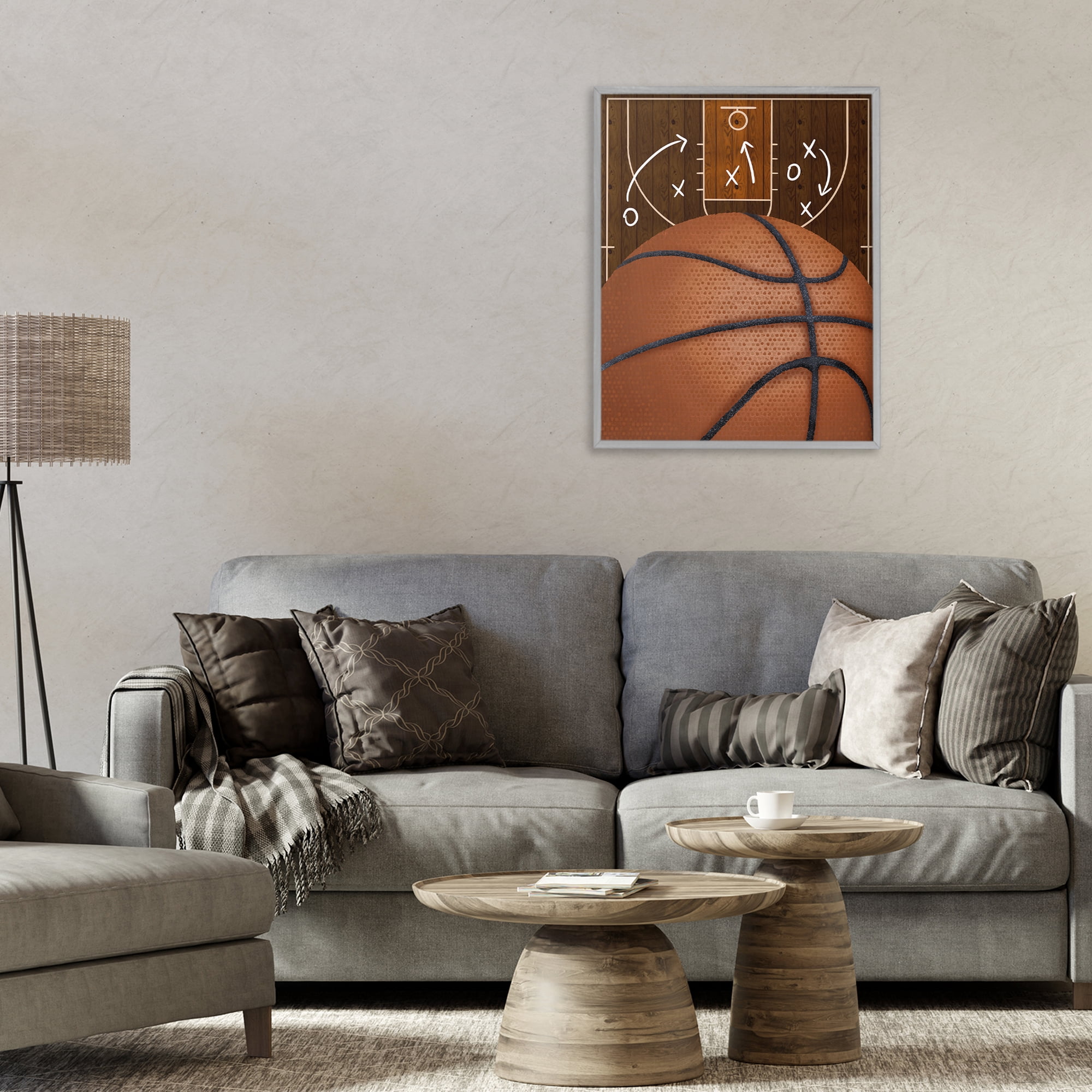 Stupell Industries Basketball Court Tactics Gray Framed Giclee Art, design by Jennifer Stith