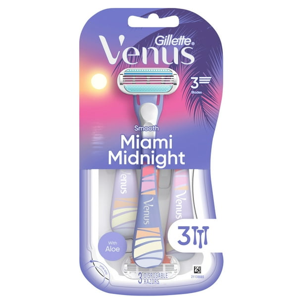 美品♡ナイデッカー♡VENUS Venus Miami Midnight Smooth Women's Disposable Razors, 3 ct