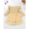 thumbnail image 4 of IDOPIP Toddler Girls Sequins Velvet Tutu Dress Glitter Christmas Tiered Mesh Dress 2-3 Years Champagne, 4 of 7