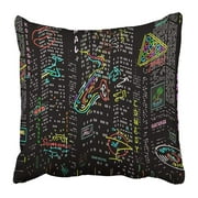 ARTJIA Black Neon City Nightlife Street Pillowcase 16x16 inch