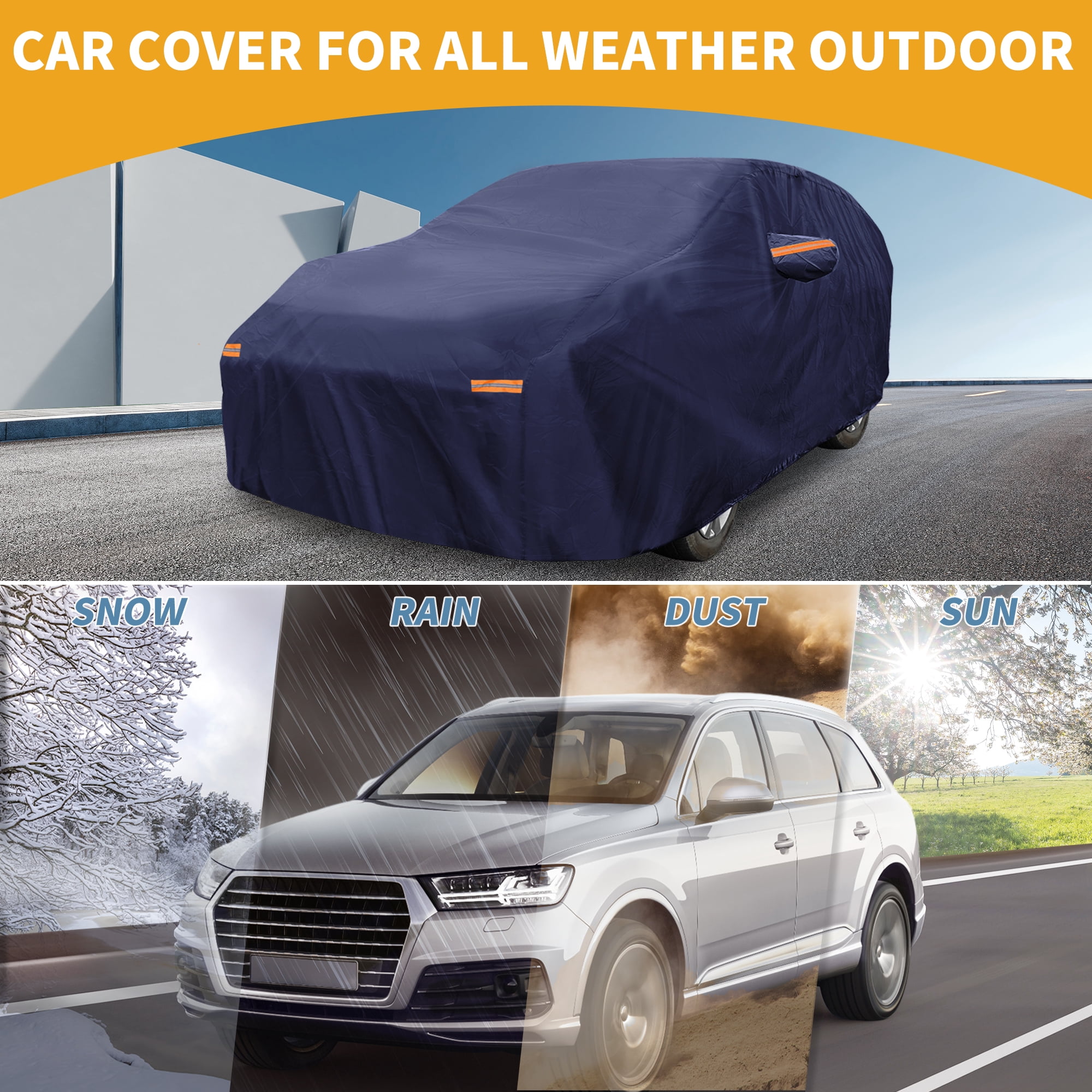 Unique Bargains Waterproof Car Cover 190T-PU Navy Blue 190.94"x72.83"x55.12"