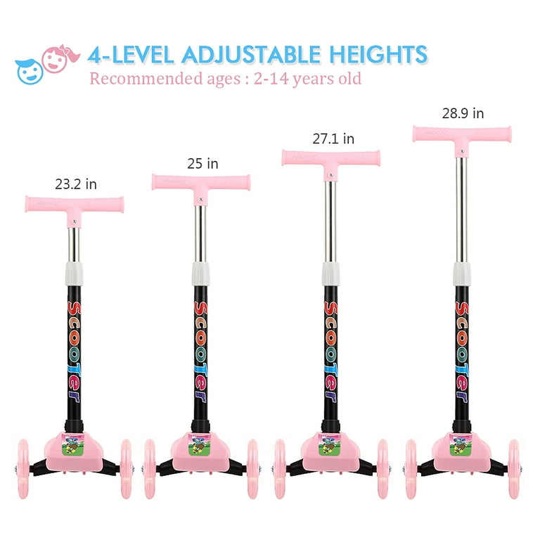 OUTON Kids Scooter with LED Light, 3 Wheel Adjustable Height