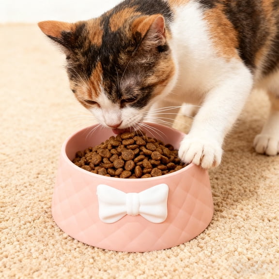 Cat Bowl with Bow Tie for Food and Water,250ml Non-Slip Cat Dish Prevents Whisker, Cute Pet Food Bowl for Cats and Small Dogs (Pink)