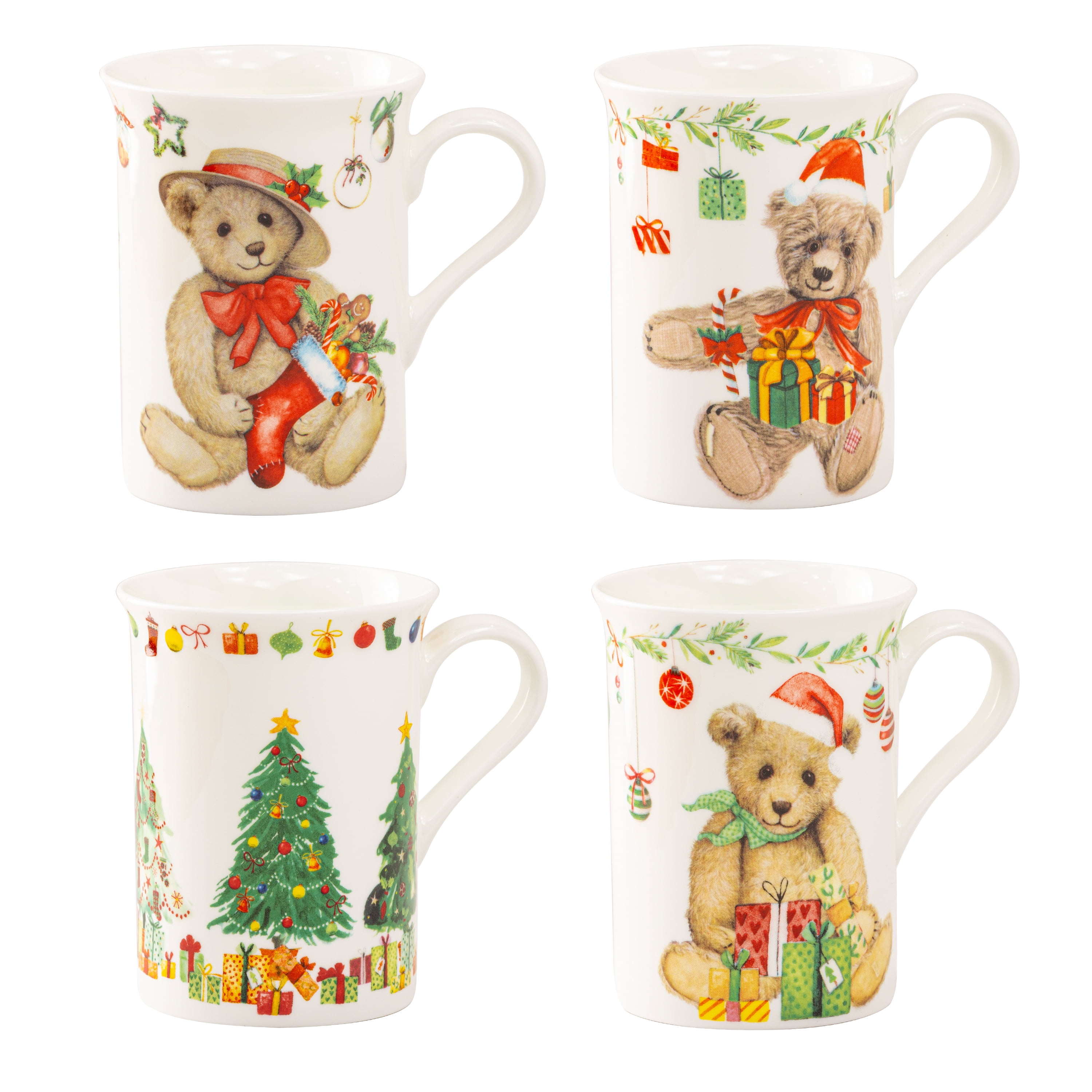 Gracie Bone China Wild Meadow Mugs, Set Of 4, 12-Ounce Floral Coffee Cups, Dishwasher & Microwave Safe