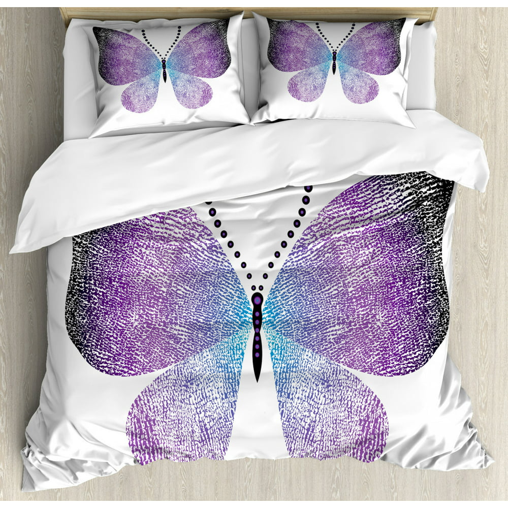 Butterfly Duvet Cover Set King Size, Pointillistic Fantasy Papillon ...