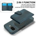 thumbnail image 2 of 2 in 1 Detachable Magnetic Phone Cases Compatible with Google Pixel 9a, with Credit Card Holder, Classic Durable Premium PU Leather Kickstand Rugged Flip Cover for Women Men, Blue, 2 of 6