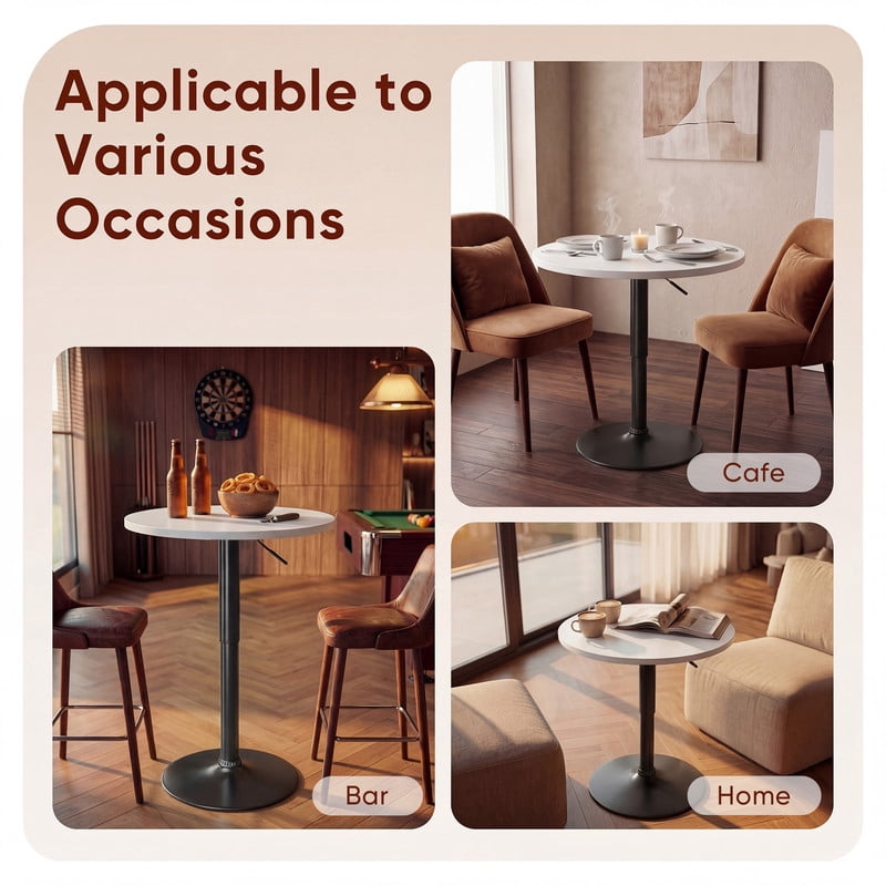 Lacoo 2 Pcs 23.6" Adjustable Round Bistro Pub Table, Swivel Pub Table with Metal Base for Home Bar, Kitchen, Dining Room, White/Black