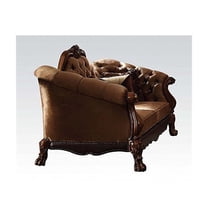 HomeStock Eclectic Elegance Loveseat w/5 Pillows, Golden Brown Velvet & Cherry Oak