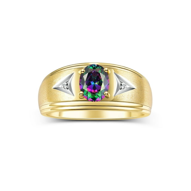 RYLOS Men's Rings 14K Yellow Gold Classic 8X6MM Oval Gemstone & Diamond Ring Alexandrite June Birthstone Rings For Man Gold Rings Size 10