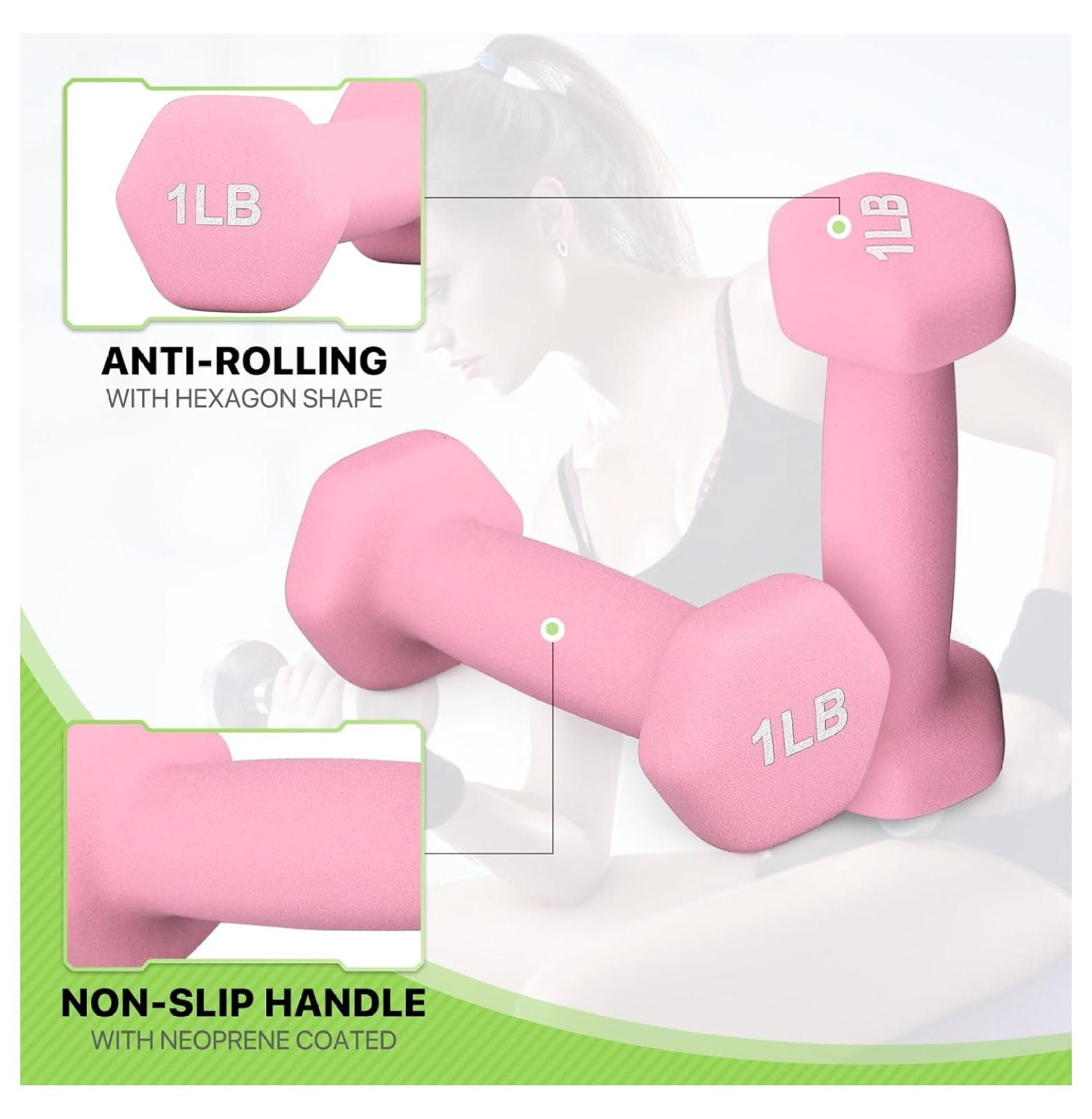 Dumbbells Hand Weights Set, Neoprene Coated Hexagon Workout Dumbbell for Women and Men, 1, 2, 3, 5, 8, 10, 12, 15lbs - Pair