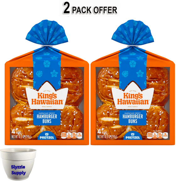 King's Hawaiian Pretzel Hamburger Buns 4 Count, 10.5 oz, Shelf-Stable