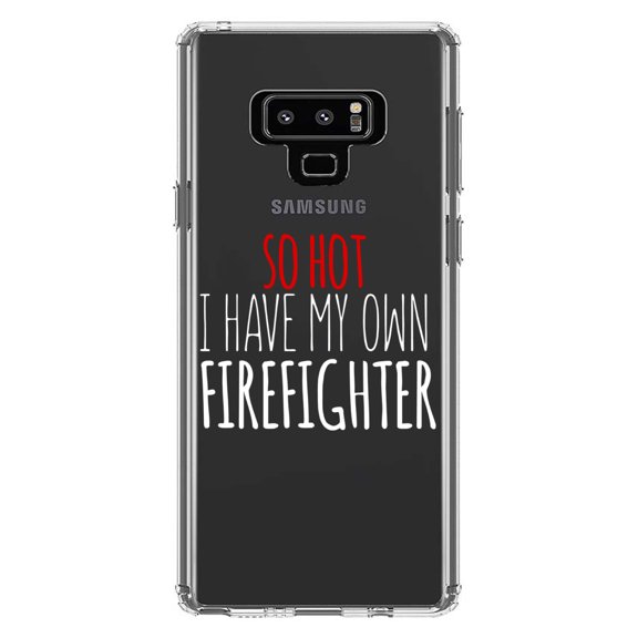 DistinctInk Clear Shockproof Hybrid Case for Samsung Galaxy Note 9 - TPU Bumper Acrylic Back Tempered Glass Screen Protector - So Hot I Have My Own Firefighter