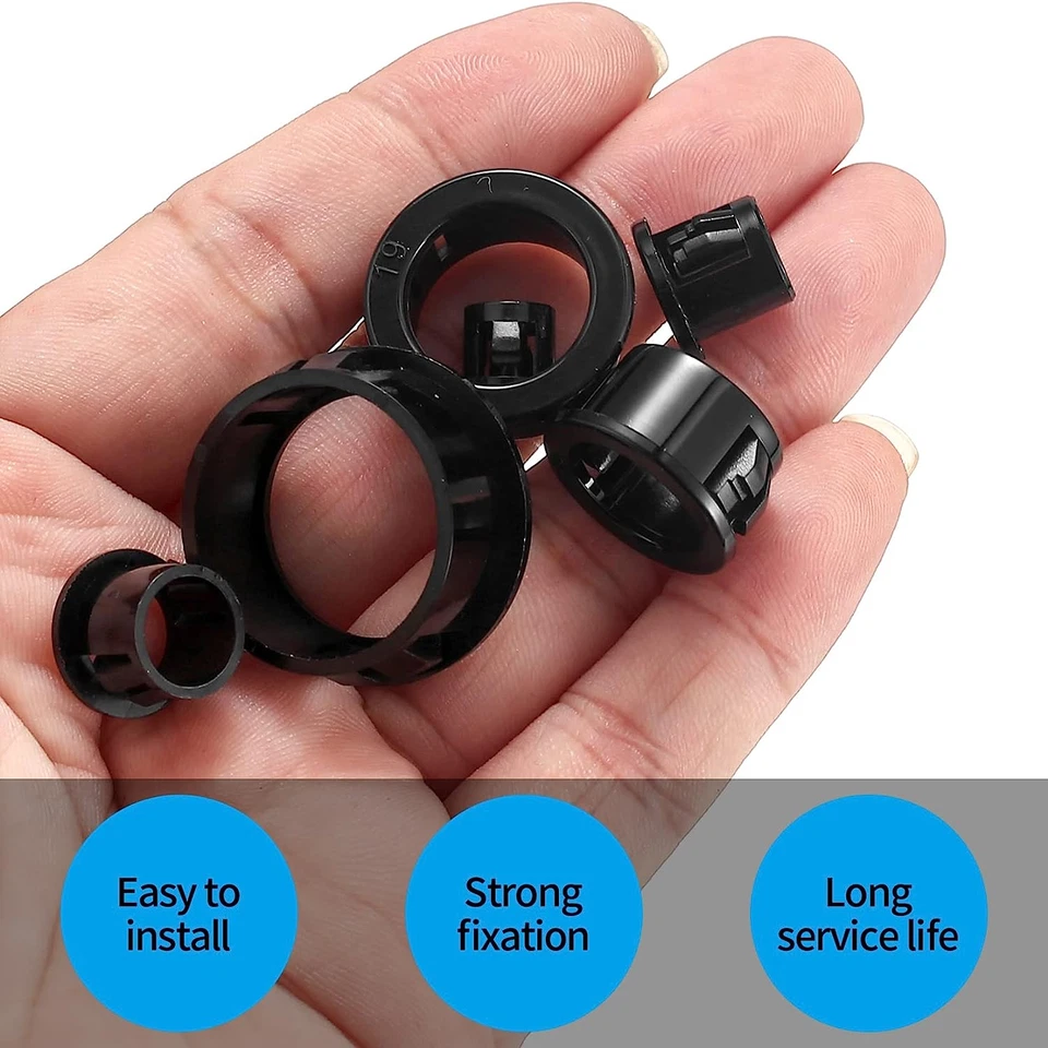CIRCLE- 170 Pcs Black Nylon Cable Snap Bushing Grommets, 5/16" To 1" Assortment Kit