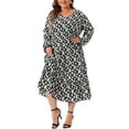 thumbnail image 2 of Vestido de mujer de talla grande Agnes Orinda, estampado floral bohemio, cuello en V, manga larga, dobladillo con volantes, largo, 2X, negro, 2 of 6
