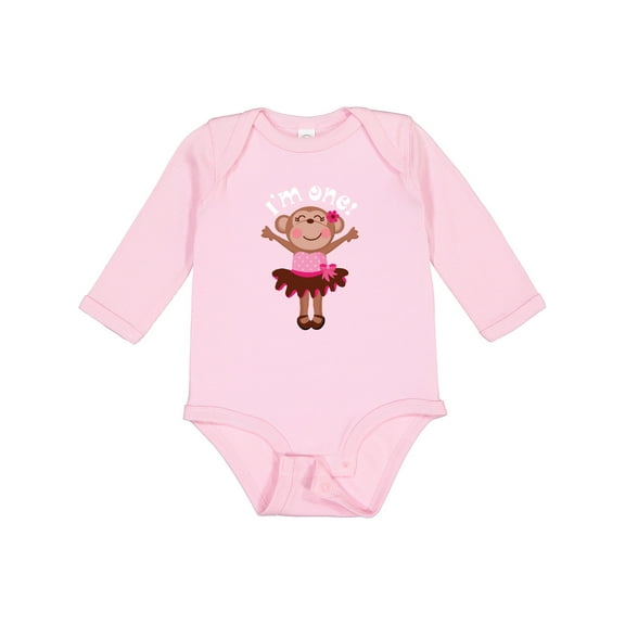 Inktastic Monkey 1st Birthday 1 Year Old Girl Girls Long Sleeve Baby Bodysuit