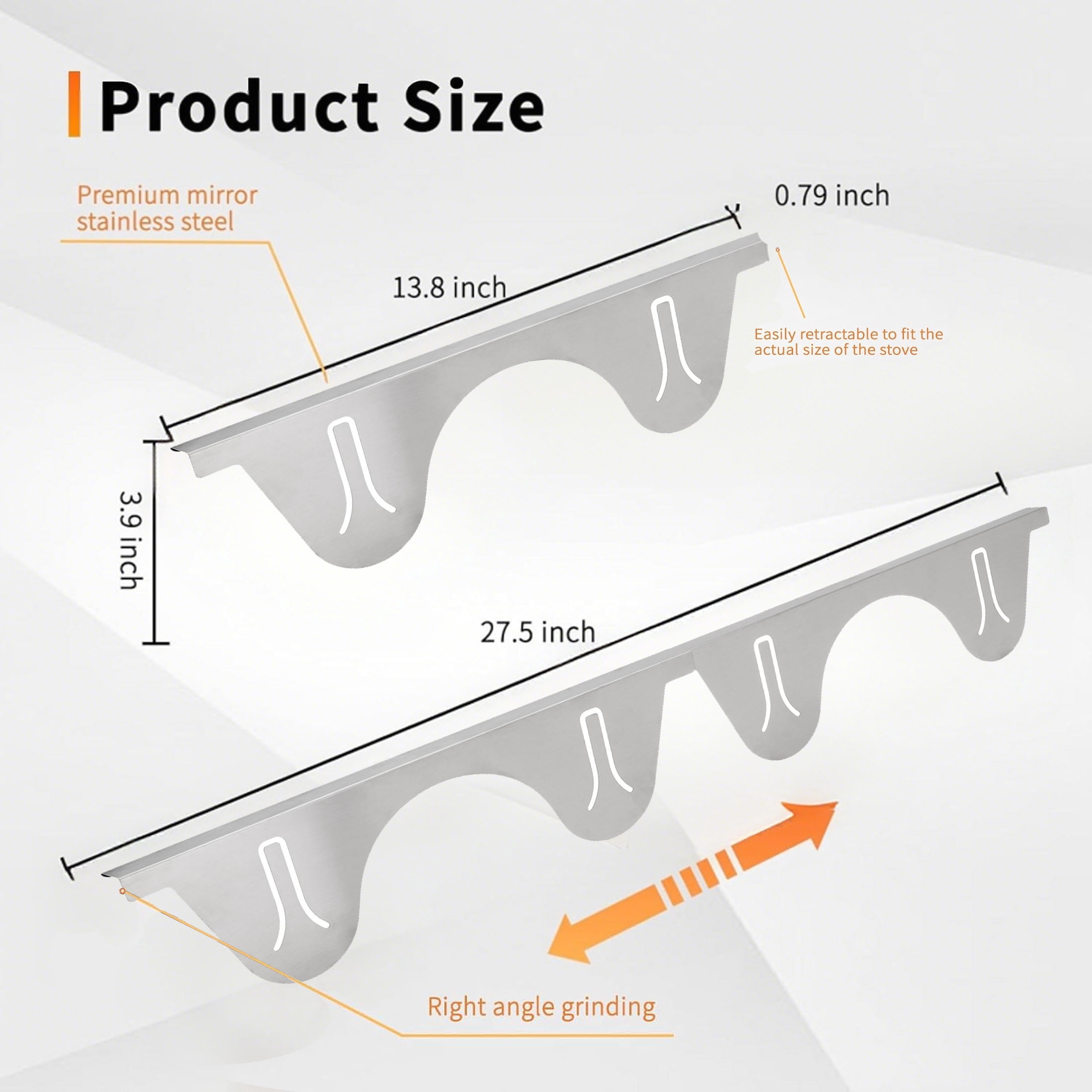 2 Pcs Stove Gap Covers,Stove Gap Guard Stainless Steel Adjustable Length 13.8” to 27.5” for Kitchen, Range Trim Kit,Silver