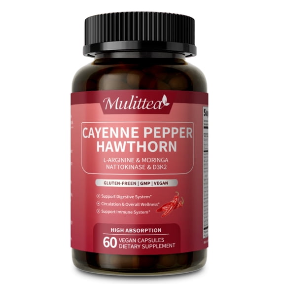 Cayenne Pepper Capsules | Cayenne Pepper Supplement with Hawthorn, Ginseng, Red Yeast Rice Nattokinase Turmeric, Beetroot | Support Metabolism & Circulation Health (60 count, Non-GMO)