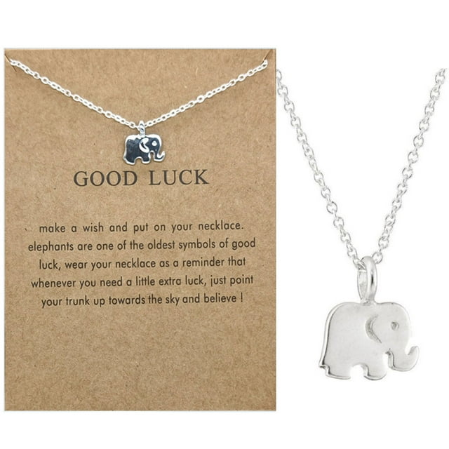 Collar Buena Suerte Elefante Colgante Cadena Collar con Tarjeta de Mensaje Tarjeta de Regalo