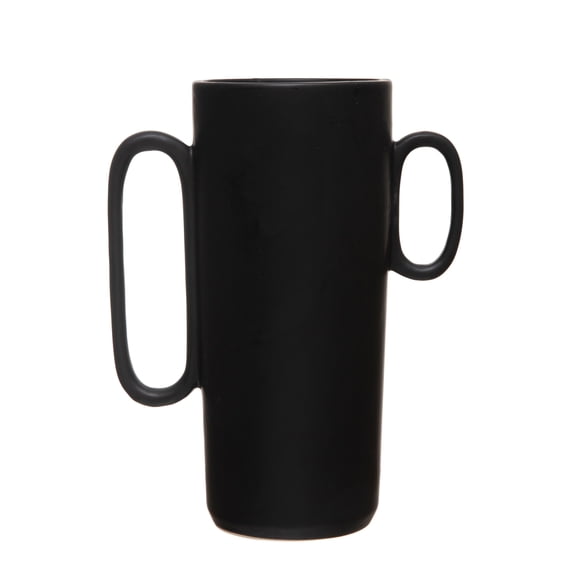 Bloomingville Decorative Stoneware Flower Vase with Asymmetrical Handles, Black