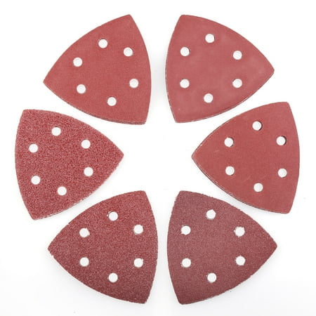 - LotFancy 60 PCS Hook and Loop Triangle Sandpaper Sanding Pads Sheets , 6-Hole, Assorted 40 60 80 120 180 240 Grits