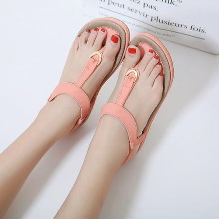 

Bescita Women’S Sandals Clearance Summer Sandals for Women Flat Slip On Sandals Roman Shoes Open Toe Casual Sandals Rollback Pink 9.5