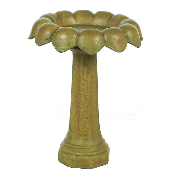 Solid Rock Stoneworks Sunflower Birdbath 27" Tall x 21" Diameter 2pc Brushed Moss Color