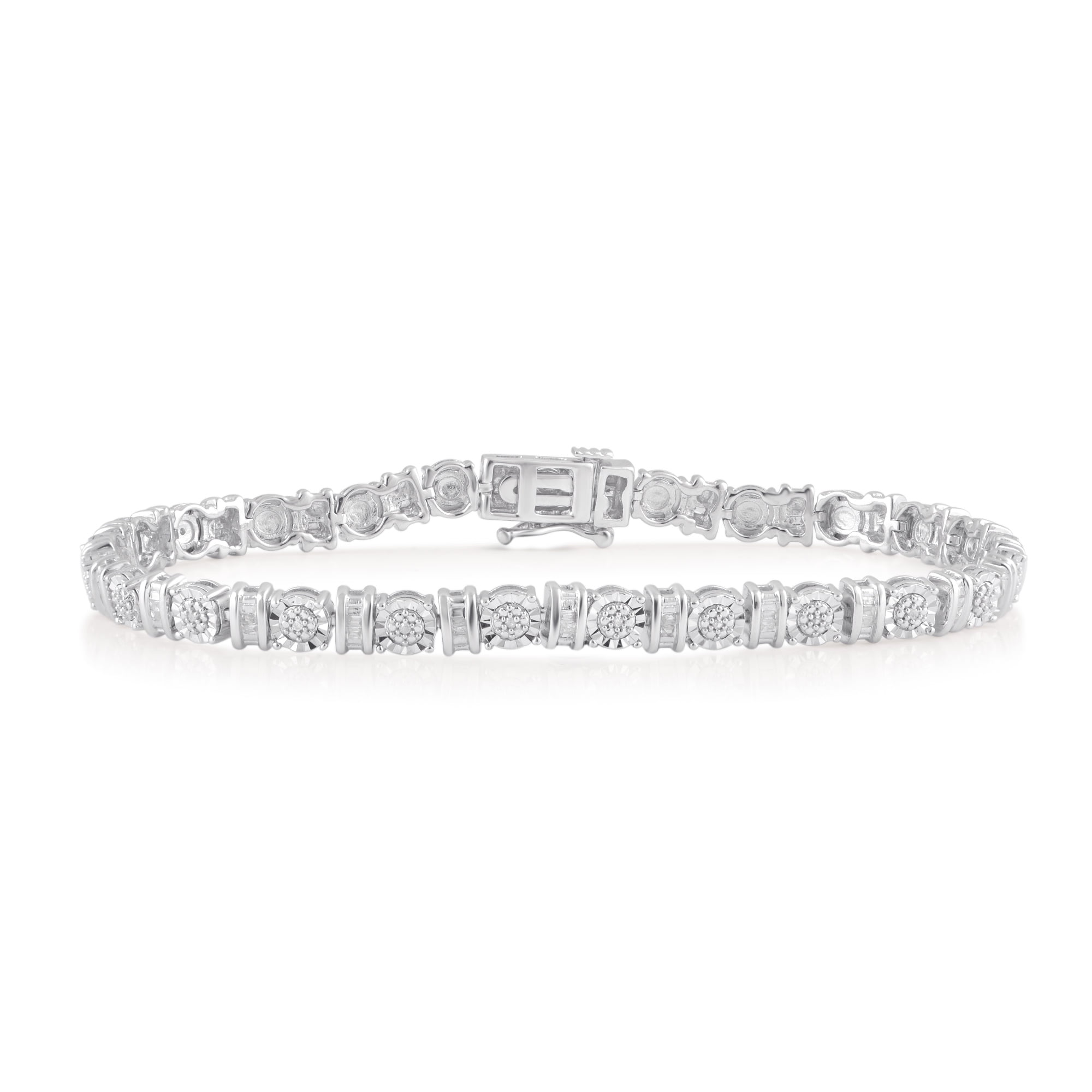 Arista Round and Baguette Diamond Sterling Silver Tennis Bracelet (1/4 ct  tw, J-K color, I3 clarity) - Walmart.com