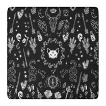 Black Gothic Skull Cat Pattern Square Fitted Tablecloth with Elastic Edge,Square Table Cover,Washable Elastic Table Cover for Home Kitchen Party Decor 36"x36"