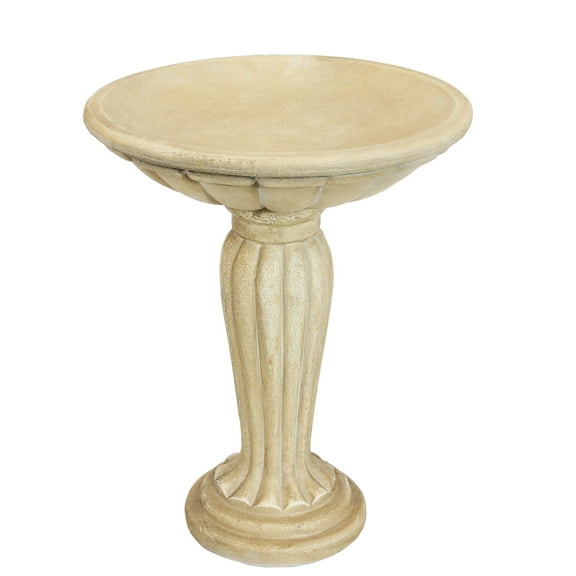 Sunnydaze Grecian Column Freestanding Glass Fiber Reinforced Concrete Outdoor Bird Bath, White