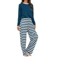thumbnail image 2 of Delayuji Womens Pajamas Sets Round Neck Striped Printed Long Sleeve Top and Pants Set Sleepwear Loungewear Spring Outfits S-5XL, 2 of 9