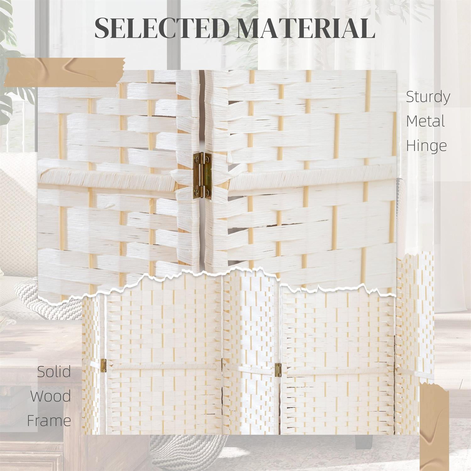 Demi Bonn 8-Panel Foldable Room Divider Screen Privacy Panel Wave Fiber Design, 67" Portable Partition for Home Office Space, White