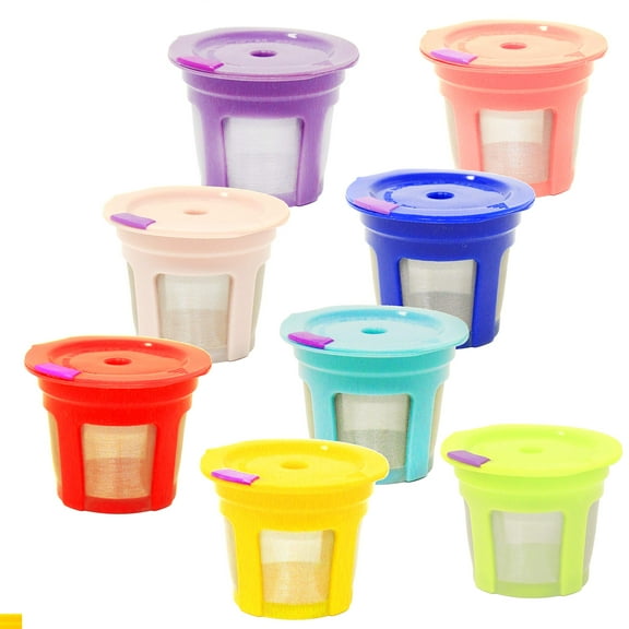 Youngever 8 Reusable K Cup 2.0 Solo Filter Pod Coffee Stainless Mesh, 8 Rainbow Color