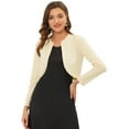thumbnail image 1 of Cárdigan Allegra K Crop Top Dobladillo Curvo Frente Abierto Bolero Beige M, 1 of 5