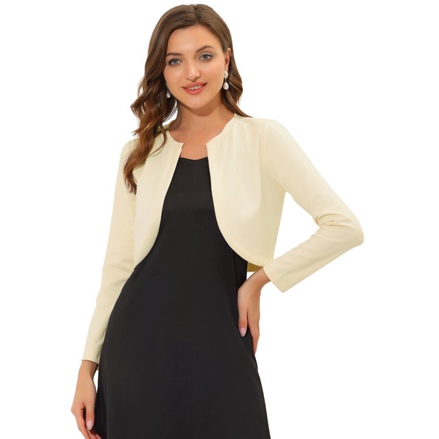 Cárdigan Allegra K Crop Top Dobladillo Curvo Frente Abierto Bolero Beige M