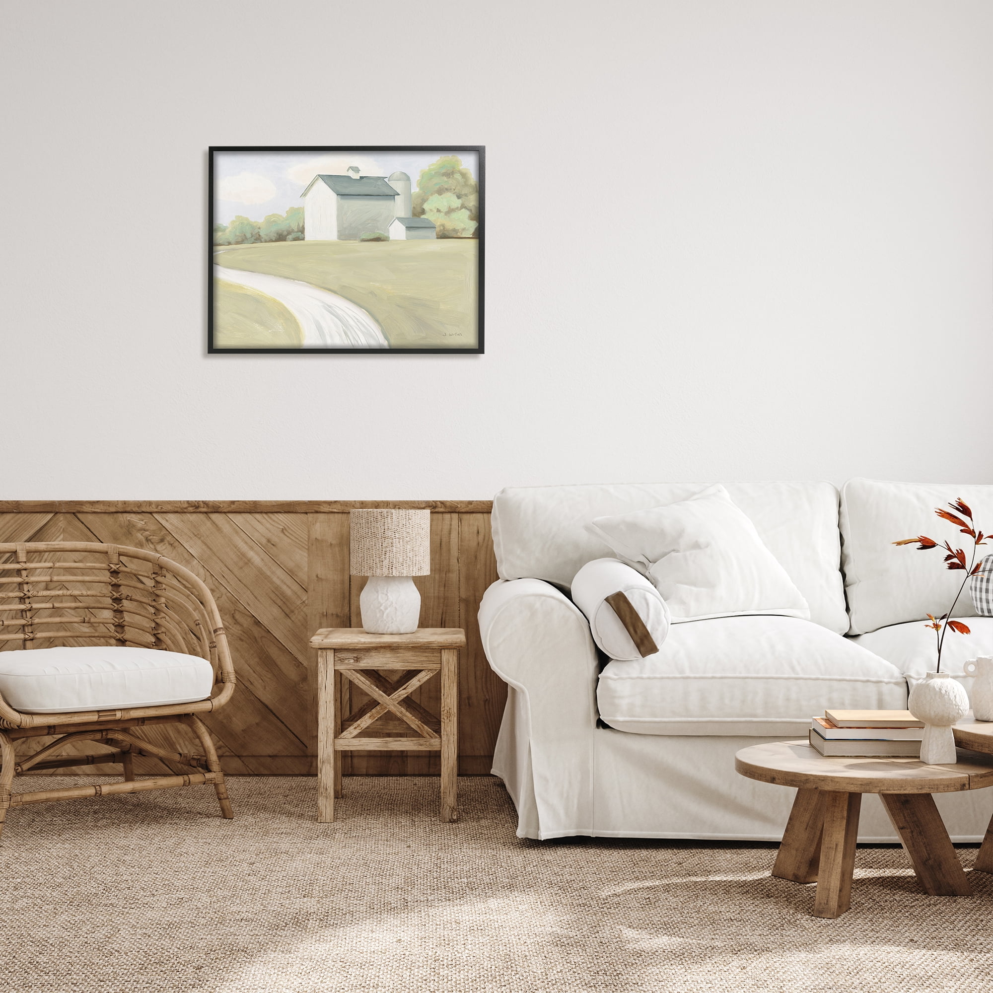 Stupell Industries Country Path to Barn Nature Painting Black Framed Art Print Wall Art, 30 x 24